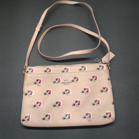 Coach Handbags - Coach Crossbody Bag Women Small Pink Floral Print Pebbled Leather Purse